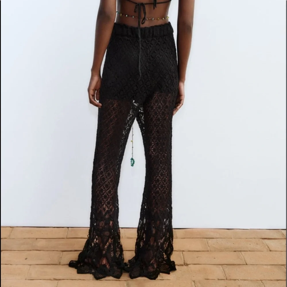 Zara crochet flared knit pants with tassels and beads - Picture 14 of 16